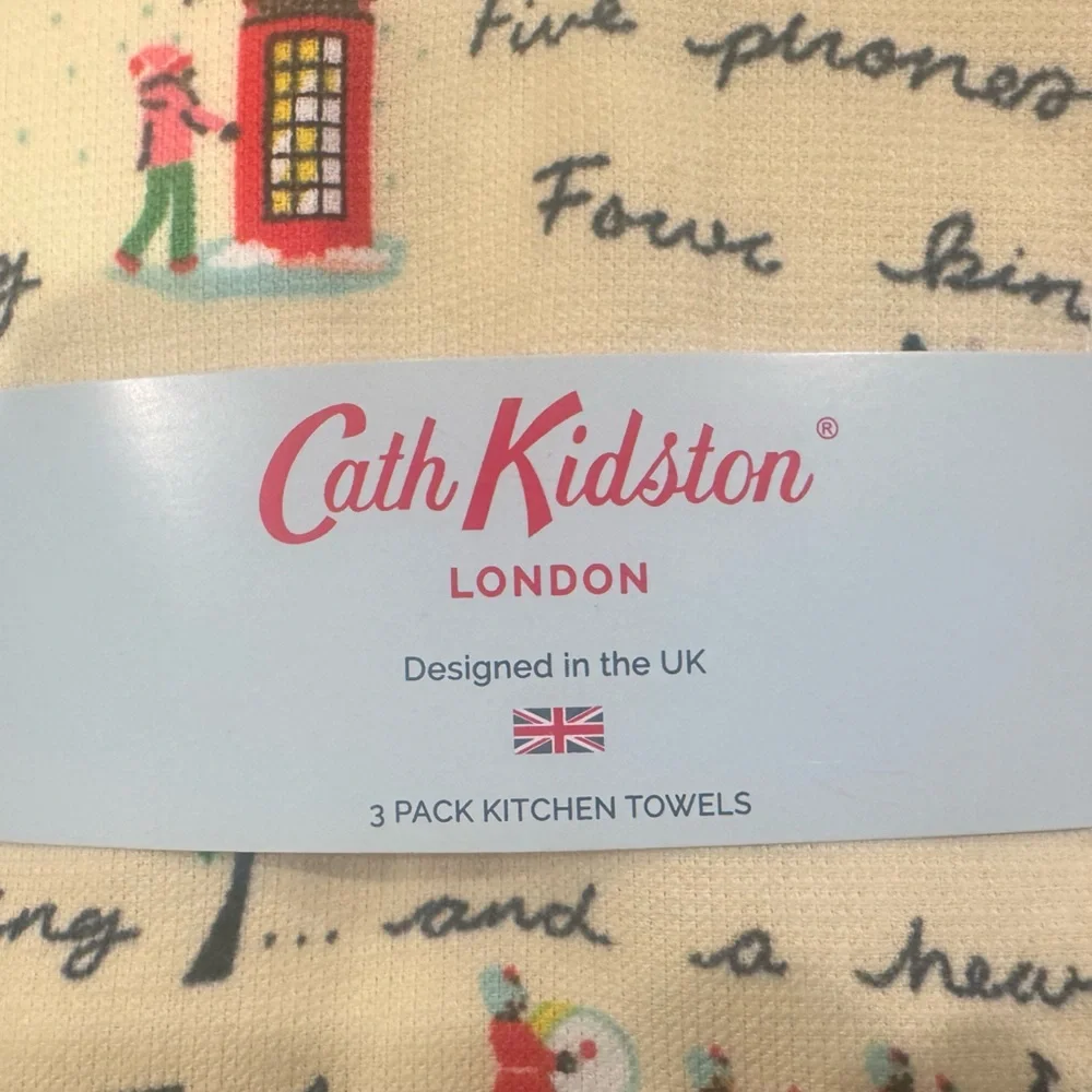 3 Cath Kidston “12 days of Christmas-cream” Printed Towels-GREAT hostess gift 🎁